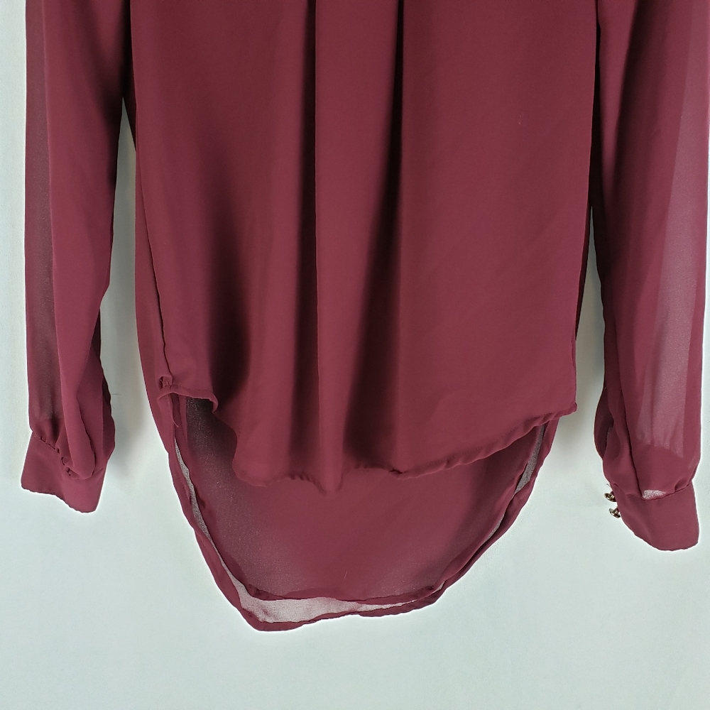 Rue21 Burgundy Gold Pleated Long Sleeve Blouse S - Picture 2 of 7